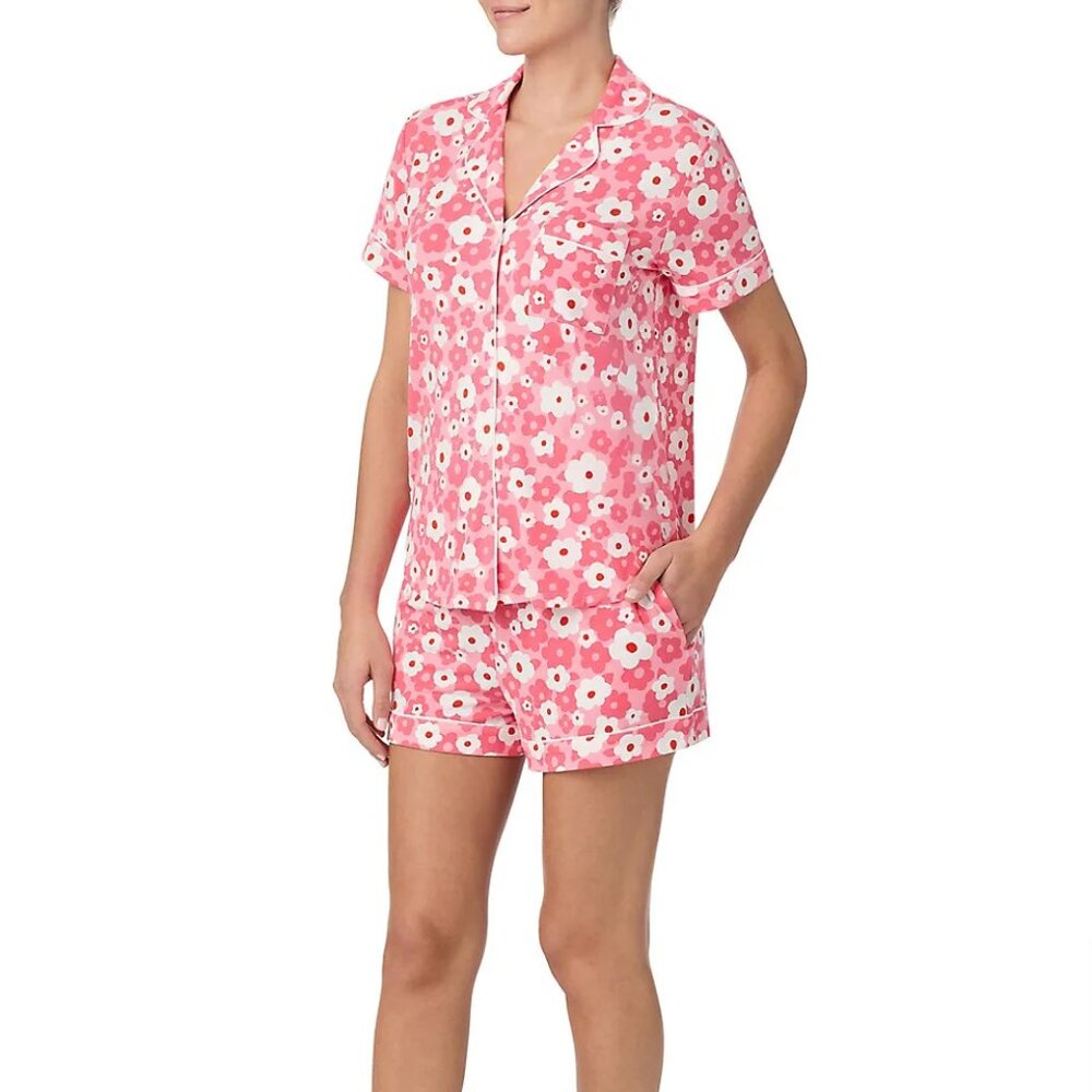 Printed Short-Sleeve Shirt & Boxer 2-Piece Pyjama Flower Print